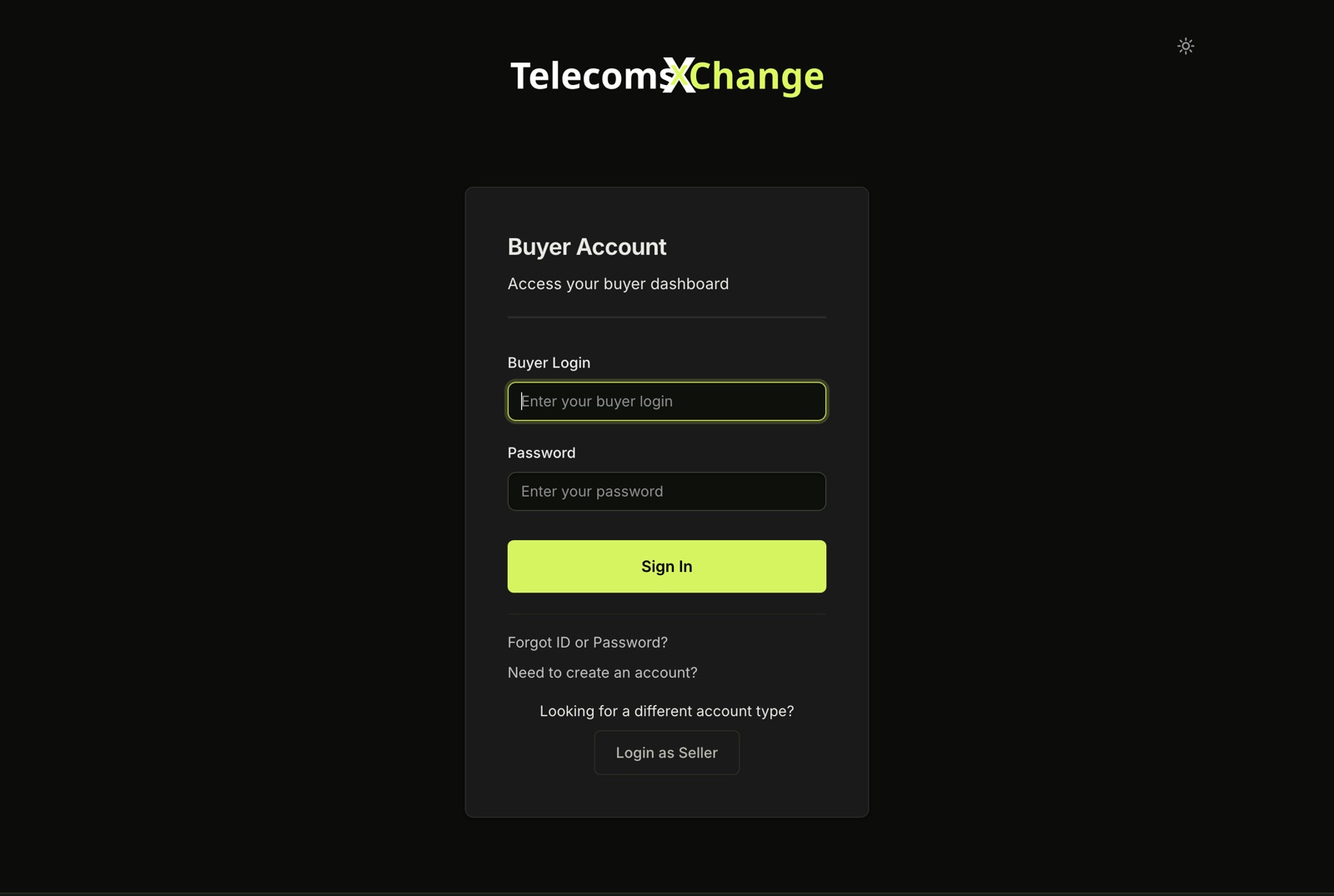 The Buyer Account login page with the Buyer Login and Password fields
