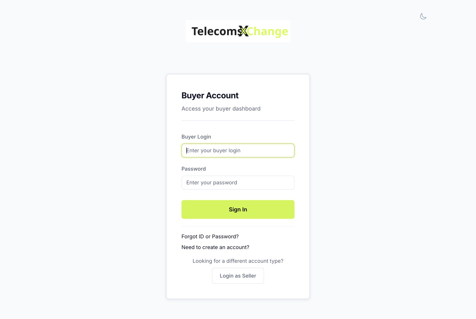 The Buyer Account login page with the Buyer Login and Password fields